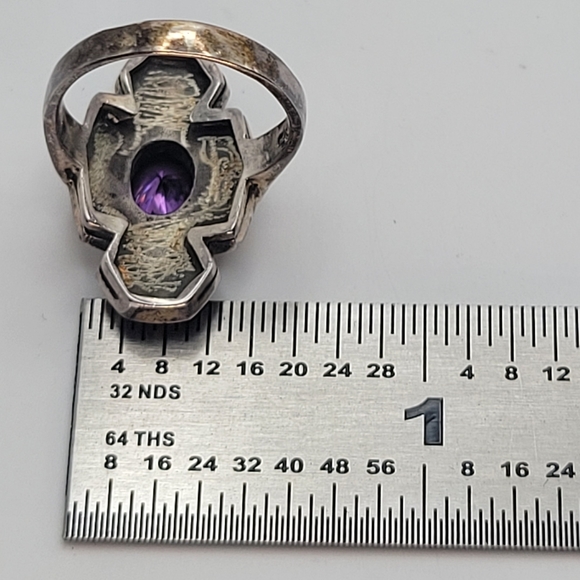 Sterling Silver Purple Glass Center Onyx Art Deco Style Ring Size 5 1/4 - Picture 9 of 13
